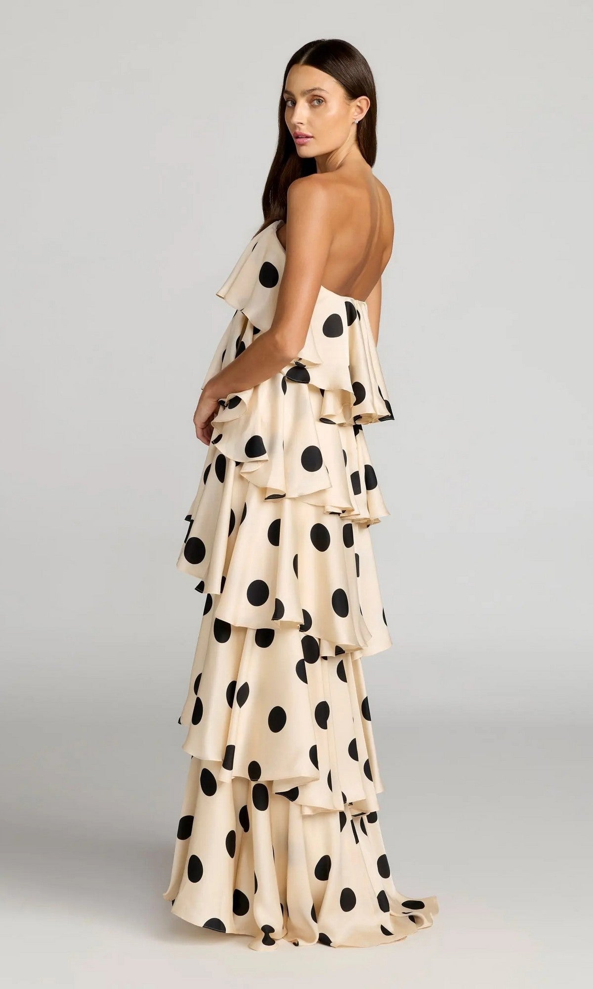 Mac Duggal Women's Strapless Polka Dot Charmeuse Ruffle Gown - Ivory/Cream - Size 6