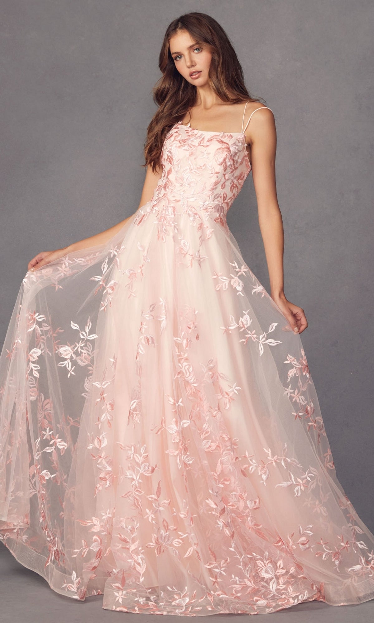 Embroidered-Lace Long A-Line Prom Ball Gown 279
