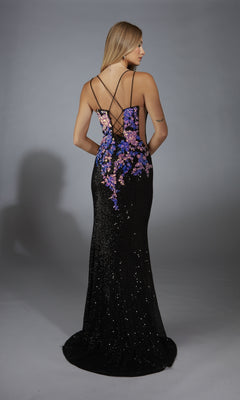 Aerie Couture 279 Long Formal Dress Black Multi / 18