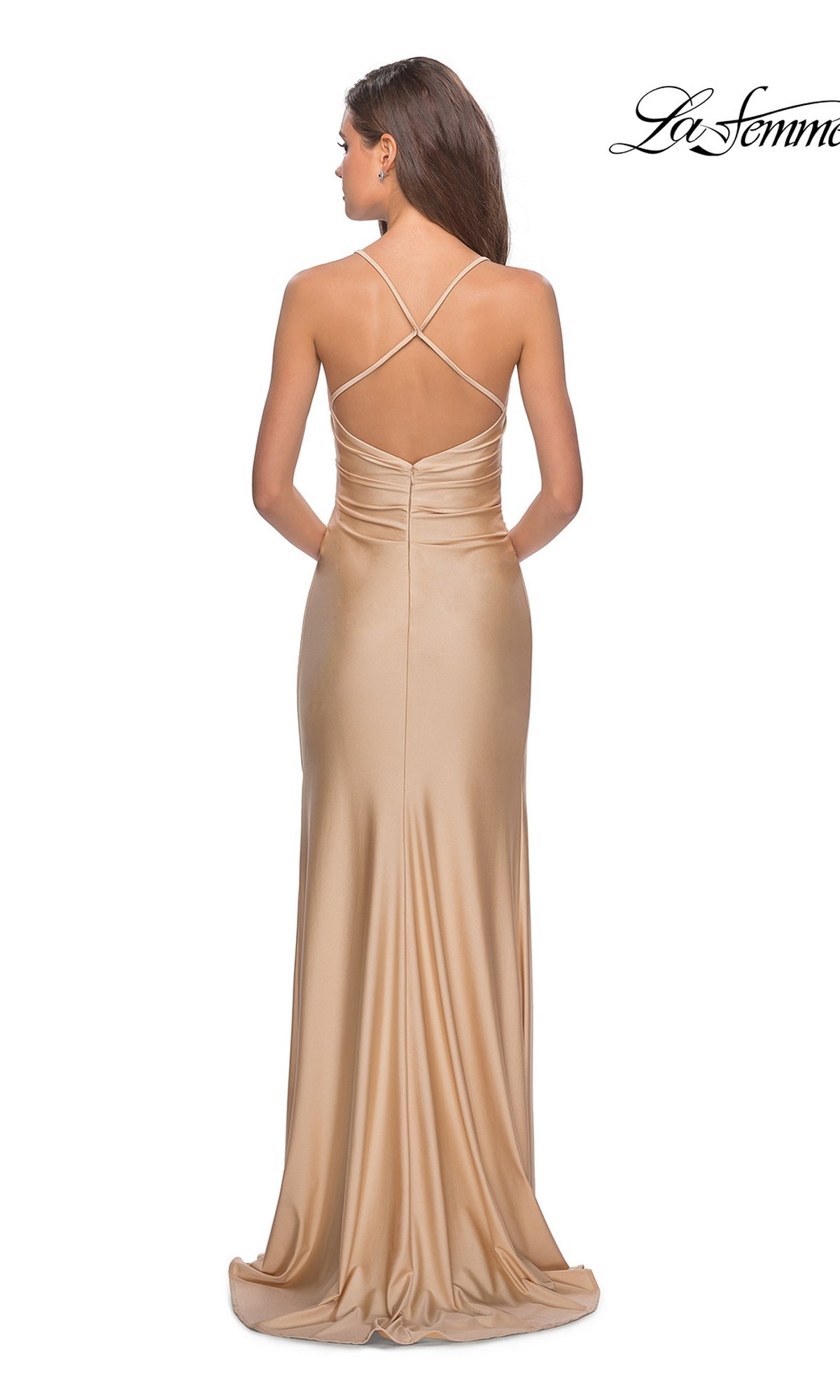 La Femme Open-Back Long V-Neck Prom Dress 28206