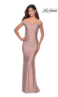 La Femme Ruched Off-Shoulder Long Prom Dress 28450