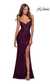 La Femme Sheer-Bodice Long Lace Prom Dress 28534