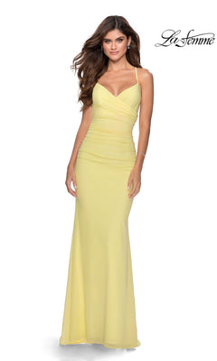 strapless open back dress Long Prom Dress with Lace-Up Open Back– PromGirl
