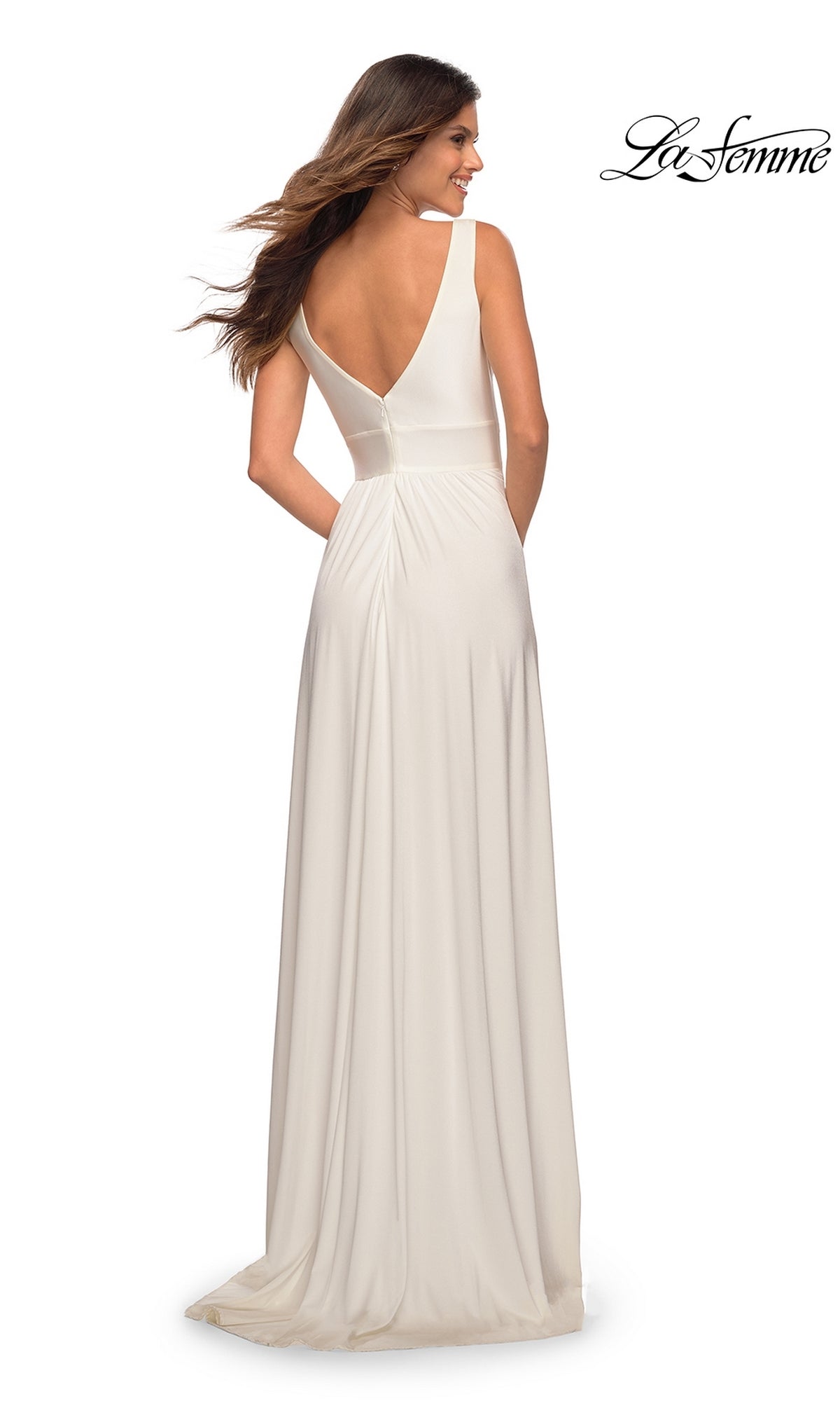 La Femme Deep V-Neck Long A-Line Prom Dress 28547