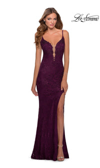 Long Lace Open Back V-Neck Prom Dress