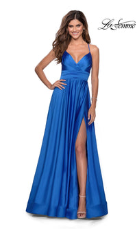 La Femme Banded-Waist Long A-Line Prom Dress 28571