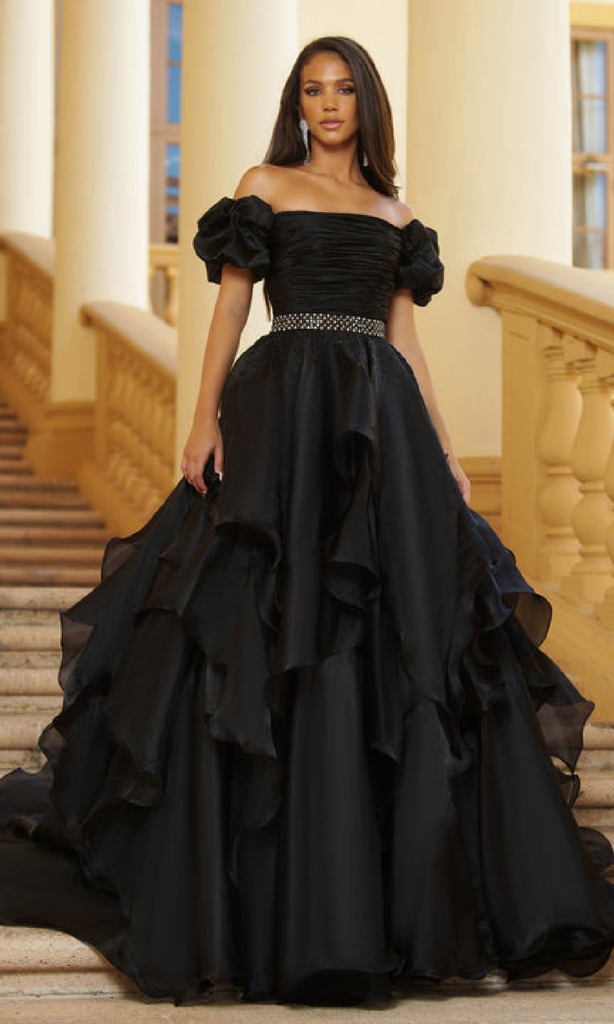 Puff-Sleeve Long Prom Ball Gown: Ava Presley 28571