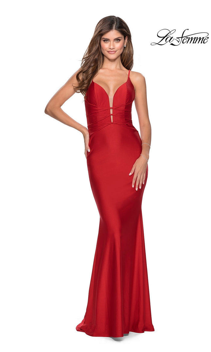 La Femme Plunging V-Neck Long Formal Dress 28574