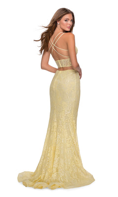 green emerald velvet dress Strappy-Back Lace Two-Piece Prom Dress with Slit Periwinkle / 2