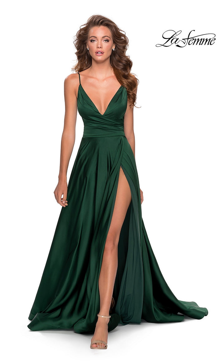 La Femme V-Neck Long A-Line Prom Dress 28607