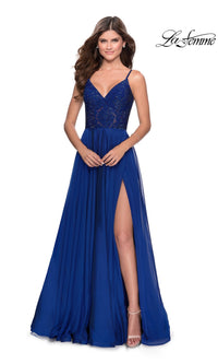 La Femme Sheer-Lace-Bodice Long Prom Dress 28664