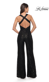 La Femme Long Sequin Prom Jumpsuit 28719