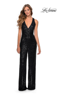 La Femme Long Sequin Prom Jumpsuit 28719