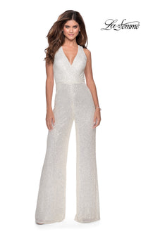 La Femme Long Sequin Prom Jumpsuit 28719