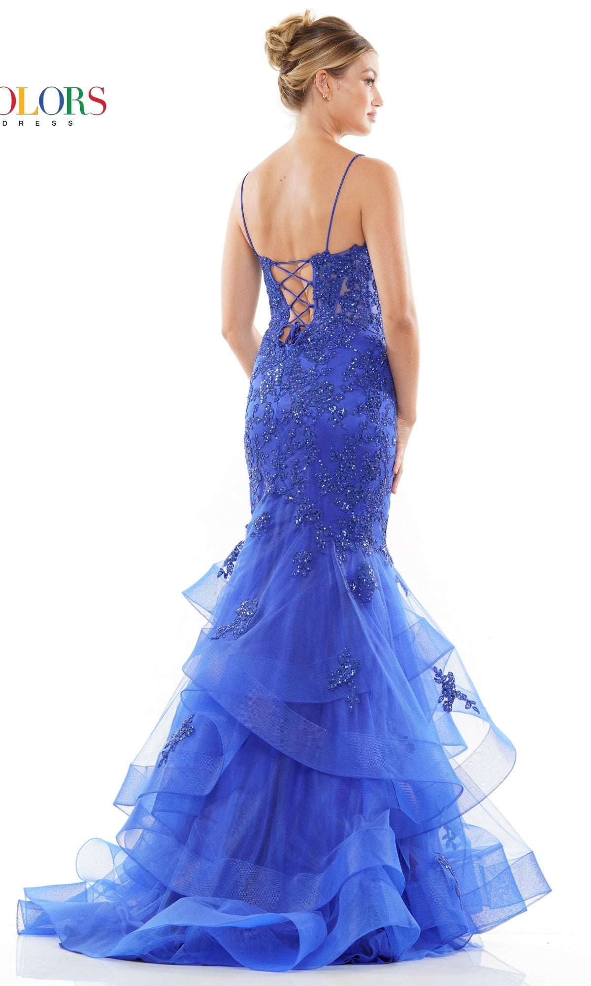 Lace-Embellished Long Mermaid Prom Dress