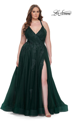 Plus-Size Open-Back Long Prom Ball Gown - PromGirl Dark Emerald / 22W Plus-Size Open-Back Long Prom Ball Gown - PromGirl Dark Emerald / 22W