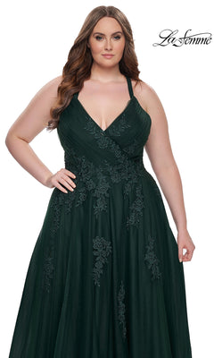 Plus-Size Open-Back Long Prom Ball Gown - PromGirl Dark Emerald / 22W Plus-Size Open-Back Long Prom Ball Gown - PromGirl Dark Emerald / 22W