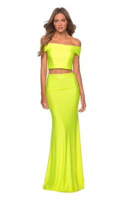 slim fit dress slacks Two-Piece Yellow Satin Halter V-Neck Illusion Back Prom Dress main image 1