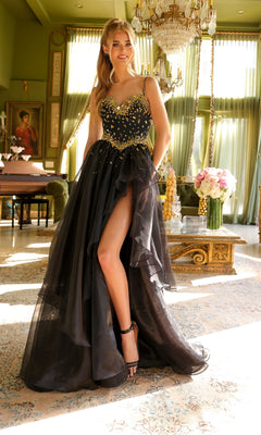 slim fit dress slacks Long Sweetheart A-Line Prom Dress with Sequin Bodice Black/Gold / 0