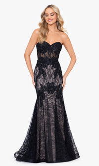 Strapless Long Black Lace Prom Dress 27957BN