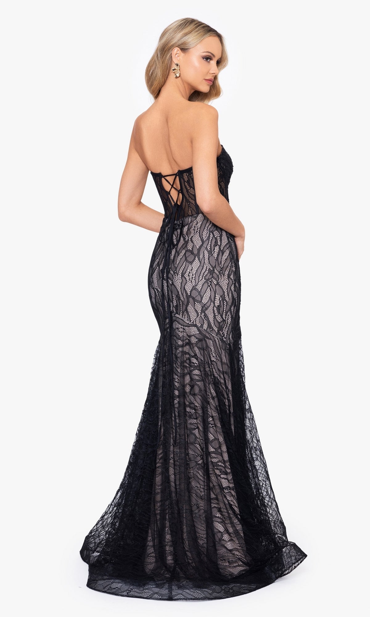 Strapless Long Black Lace Prom Dress 27957BN