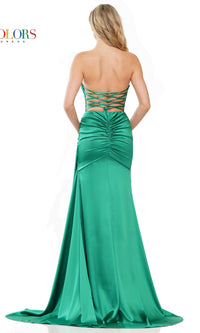 Strappy-Back Strapless Long Satin Prom Dress 2968