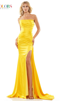 Strappy-Back Strapless Long Satin Prom Dress 2968