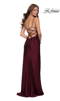 open lace back dress Red Jersey Strappy Back Floor Length Sexy Slit Evening Prom Dress