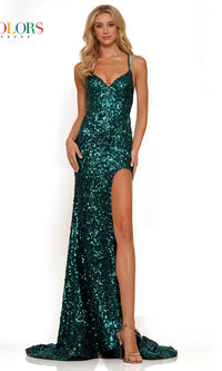 Strappy Open-Back Long Sequin Prom Dress 2975