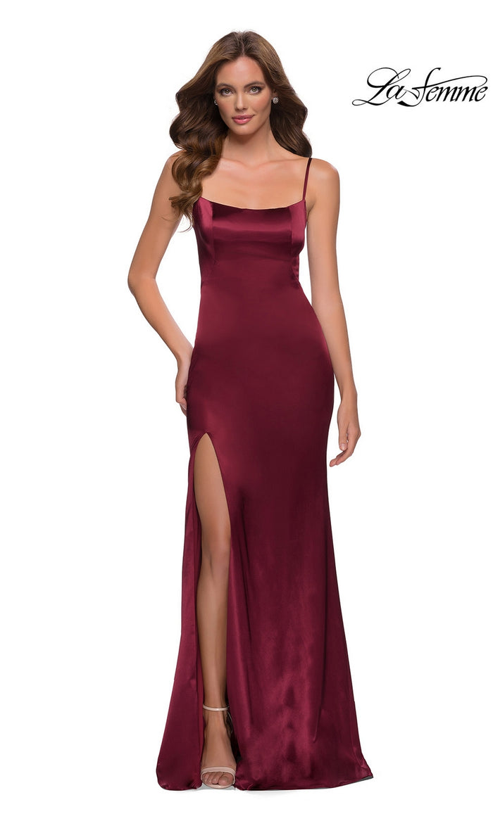 La Femme Open-Back Simple Long Prom Dress 29945