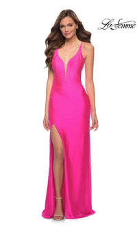 La Femme Open-Back Hot Pink Long Prom Dress 29969