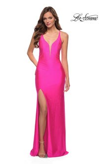 La Femme Open-Back Hot Pink Long Prom Dress 29969