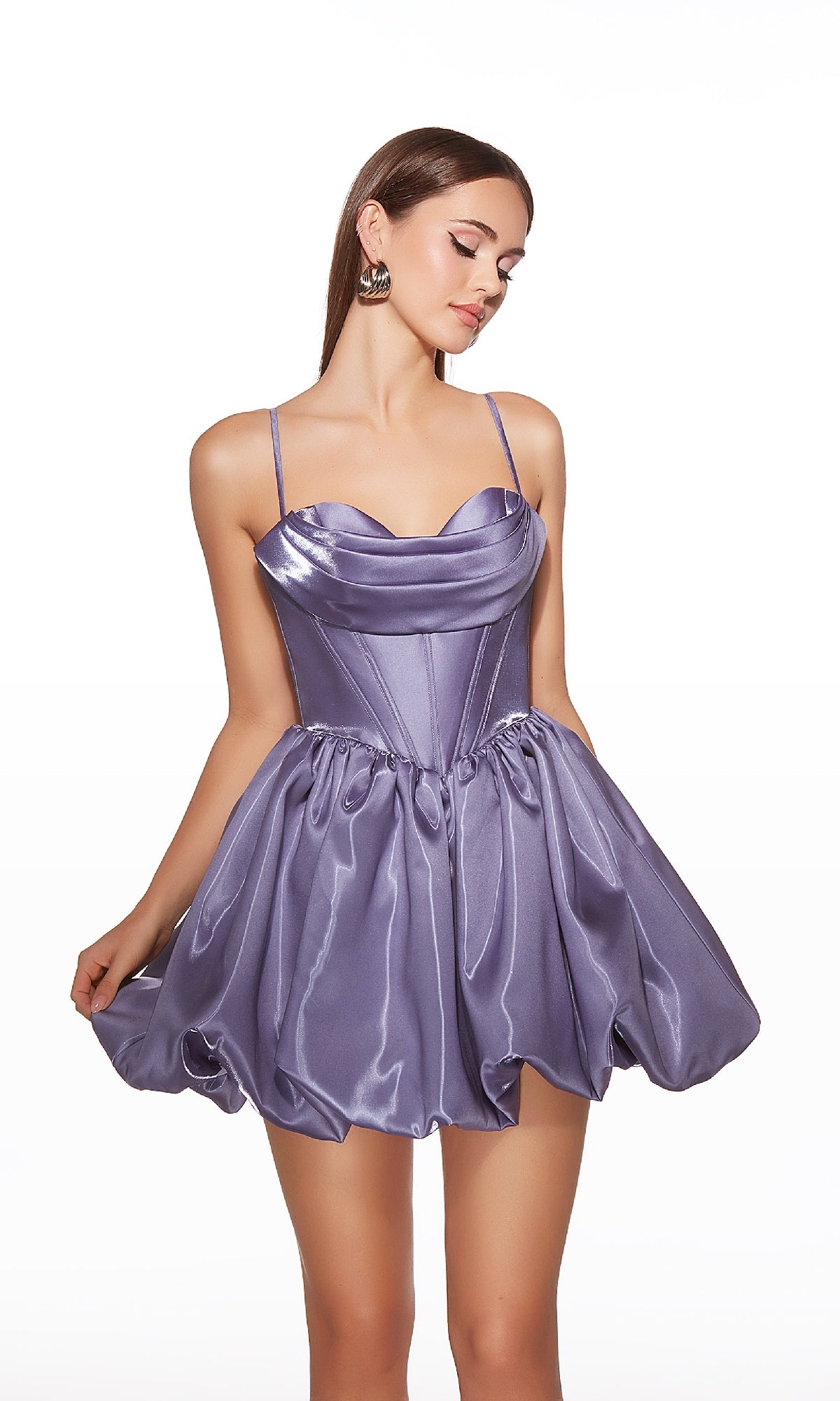 Bubble-Skirt Short Hoco Dress: Alyce 30012