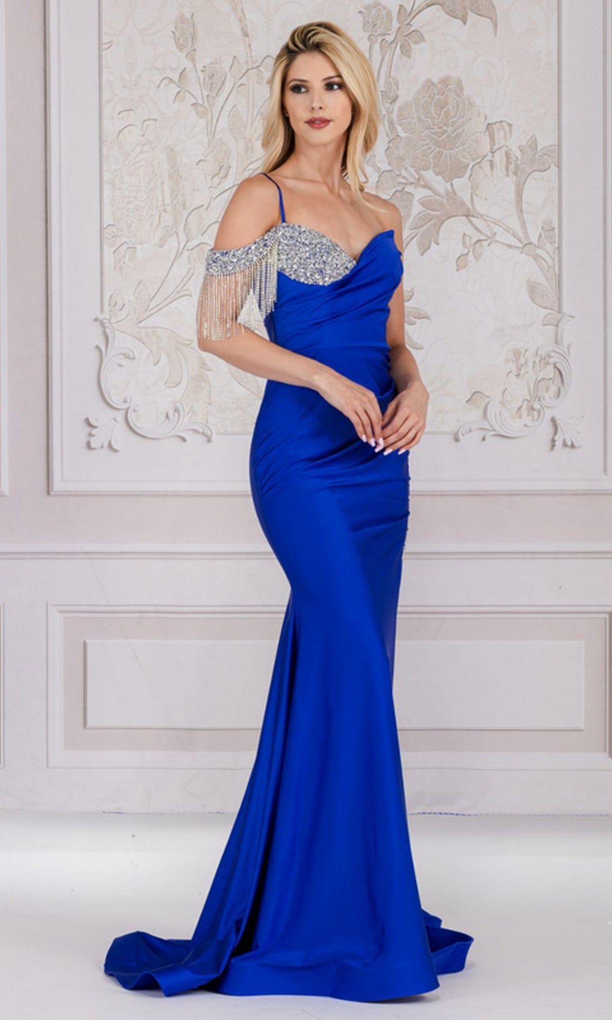 Long Prom Dress with One-Shoulder Fringe 3017