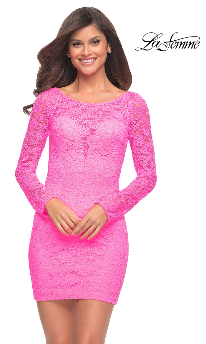 La Femme Short Tight Lace Homecoming Dress 30354