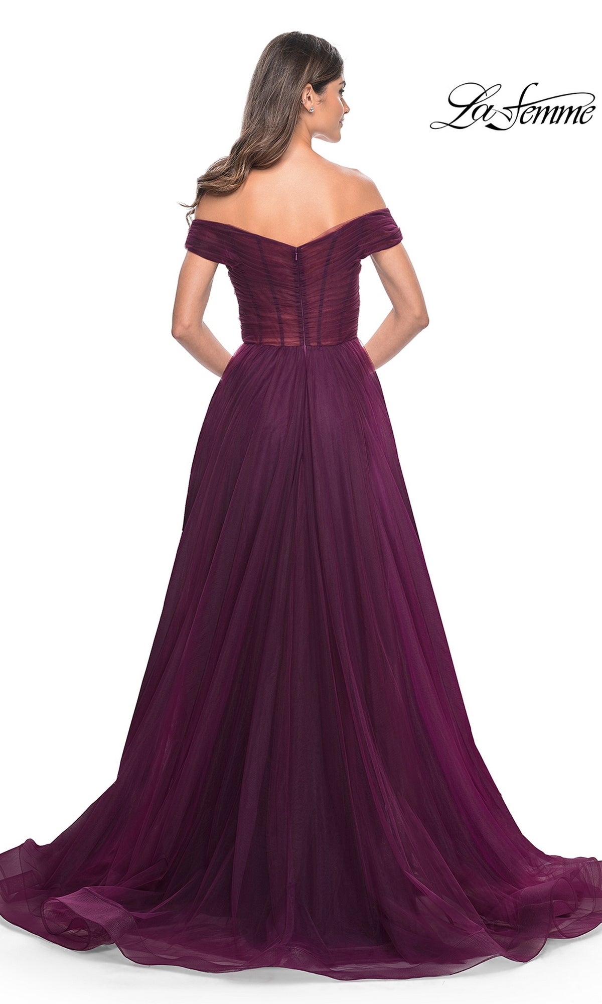 Off-the-Shoulder Long A-Line Prom Dress with Side Slit