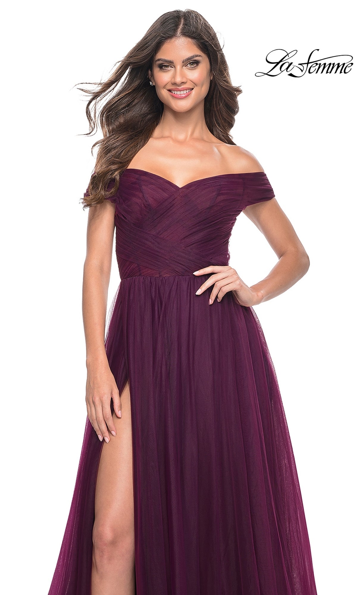 Off-the-Shoulder Long A-Line Prom Dress with Side Slit Royal Blue / 10