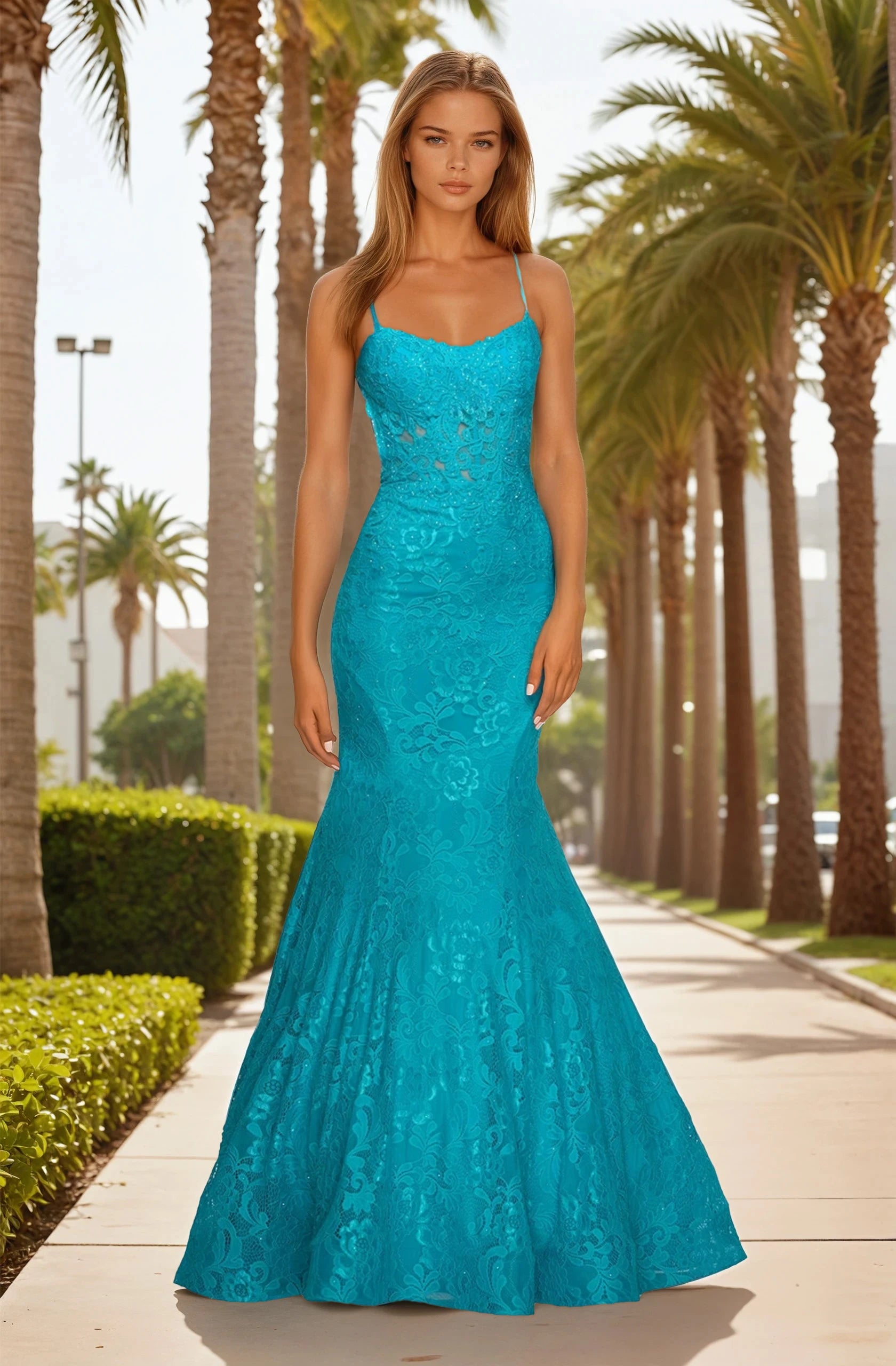 Long Lace Mermaid Prom Dress by La Femme