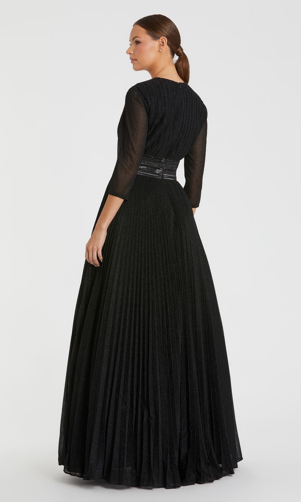 Long A-Line Formal Dress with Three-Quarter Sleeves– PromGirl