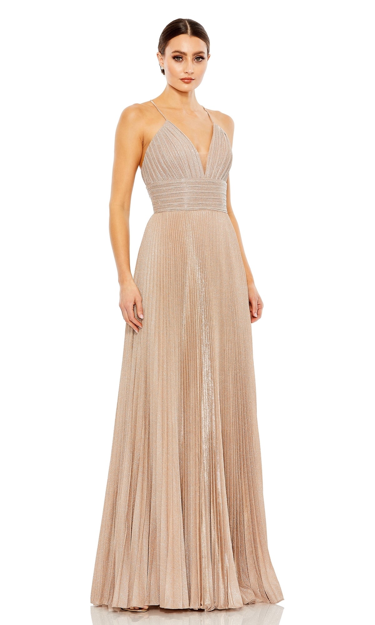 Mac Duggal - Shimmer Pleated V-Neck Gown - Rose Gold Mac Duggal - Shimmer Pleated V-Neck Gown - Rose Gold