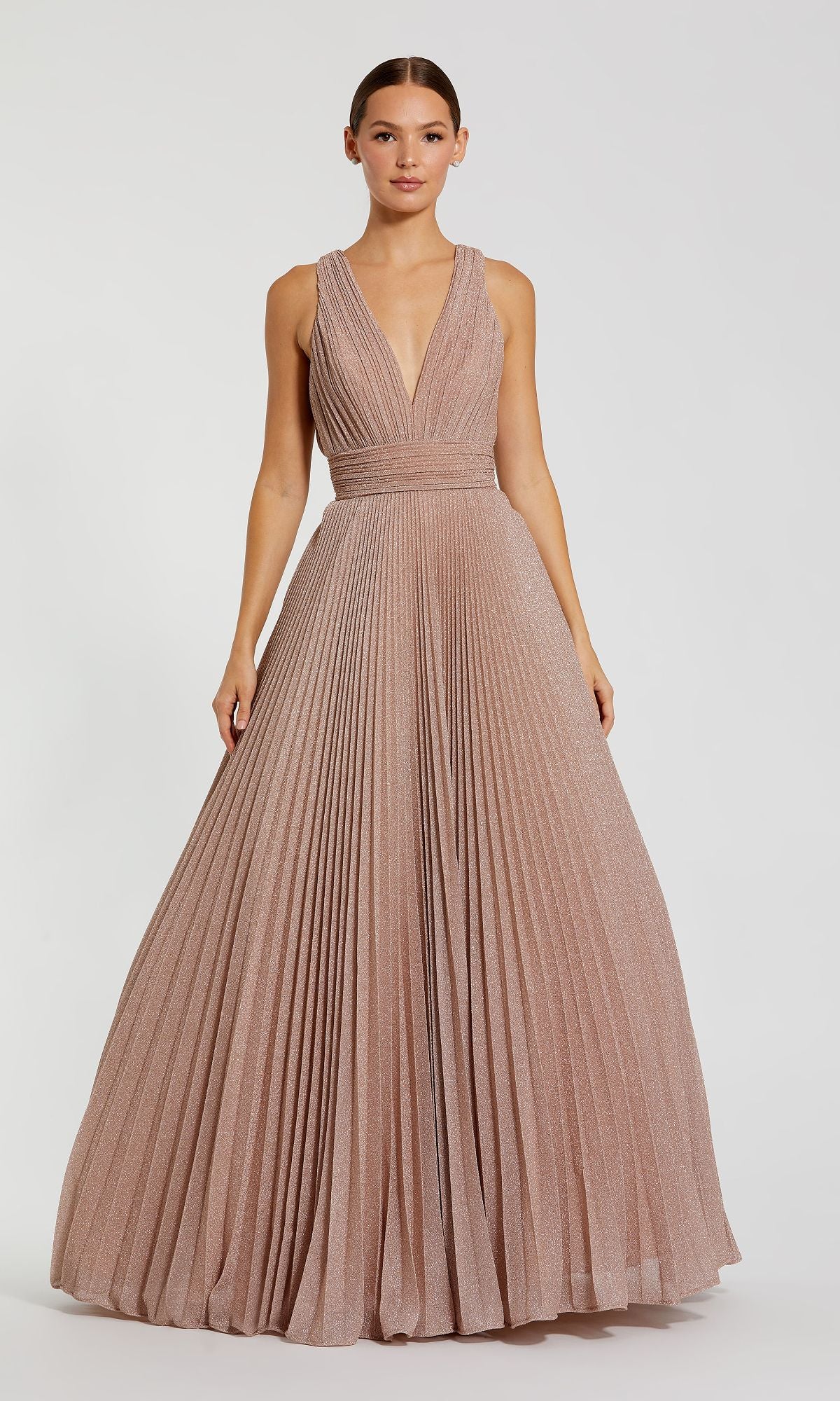 Mac Duggal Women's Shimmering Georgette Pleated Sleeveless Gown - Gold - Size 4 - Rose Gold Mac Duggal Women's Shimmering Georgette Pleated Sleeveless Gown - Gold - Size 4 - Rose Gold