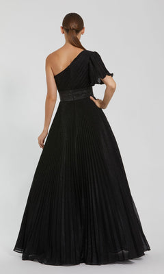 Mac Duggal Women's Pleated Shimmering Georgette One Shoulder Gown - Black