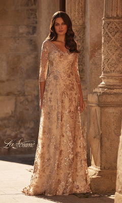 Floral-Lace Long Formal Dress with Long Sleeves Dark Emerald / 12