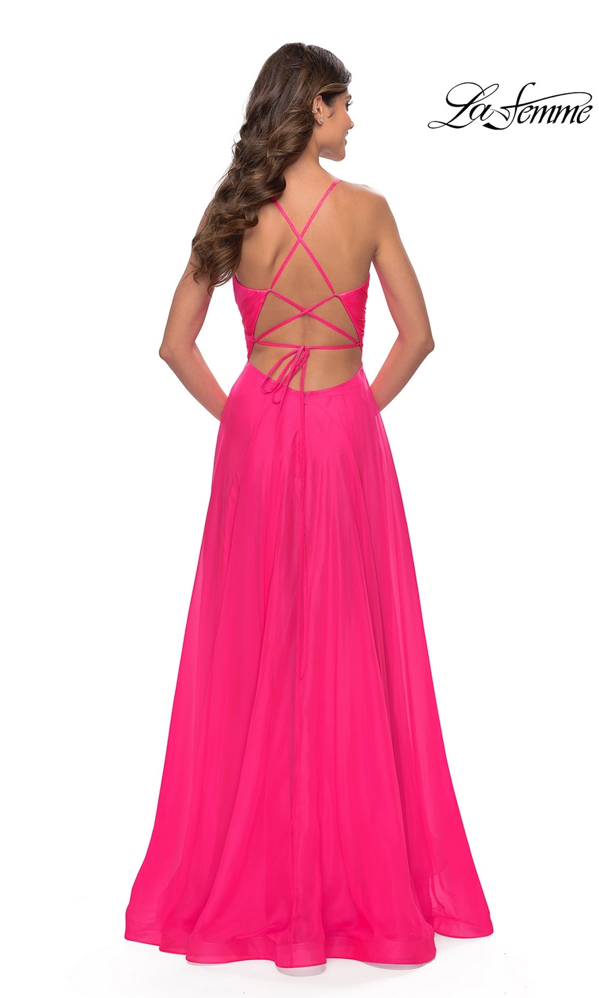 La Femme V-Neck Long Tulle Prom Ball Gown 30840