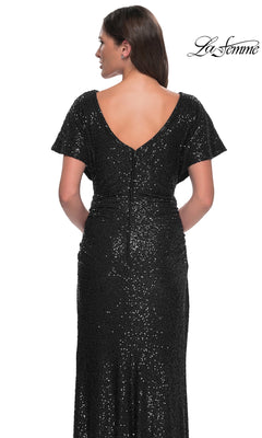 slim fit dress slacks Short-Sleeve Sequin Ruched Fitted Long Formal Dress Black / 10