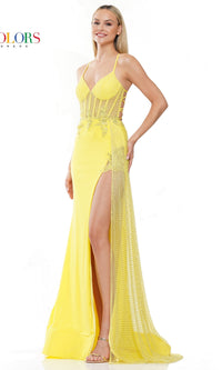 Long Satin Prom Dress with Rhinestone Mesh 3093