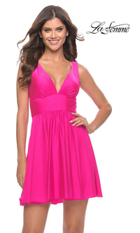 Neon Pink Short La Femme Homecoming Dress 30979