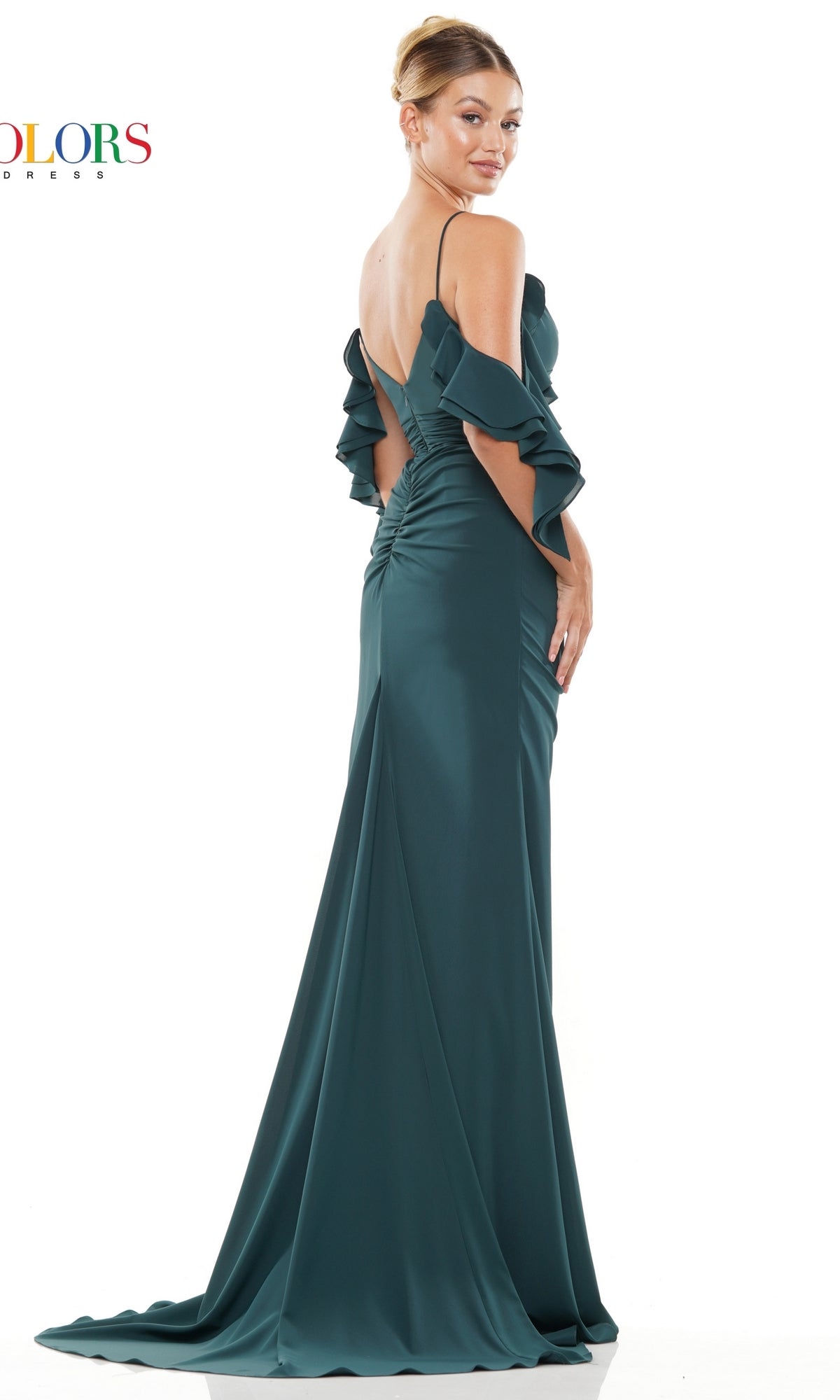 Ruffle-Sleeve Off-Shoulder Long Prom Dress 3100