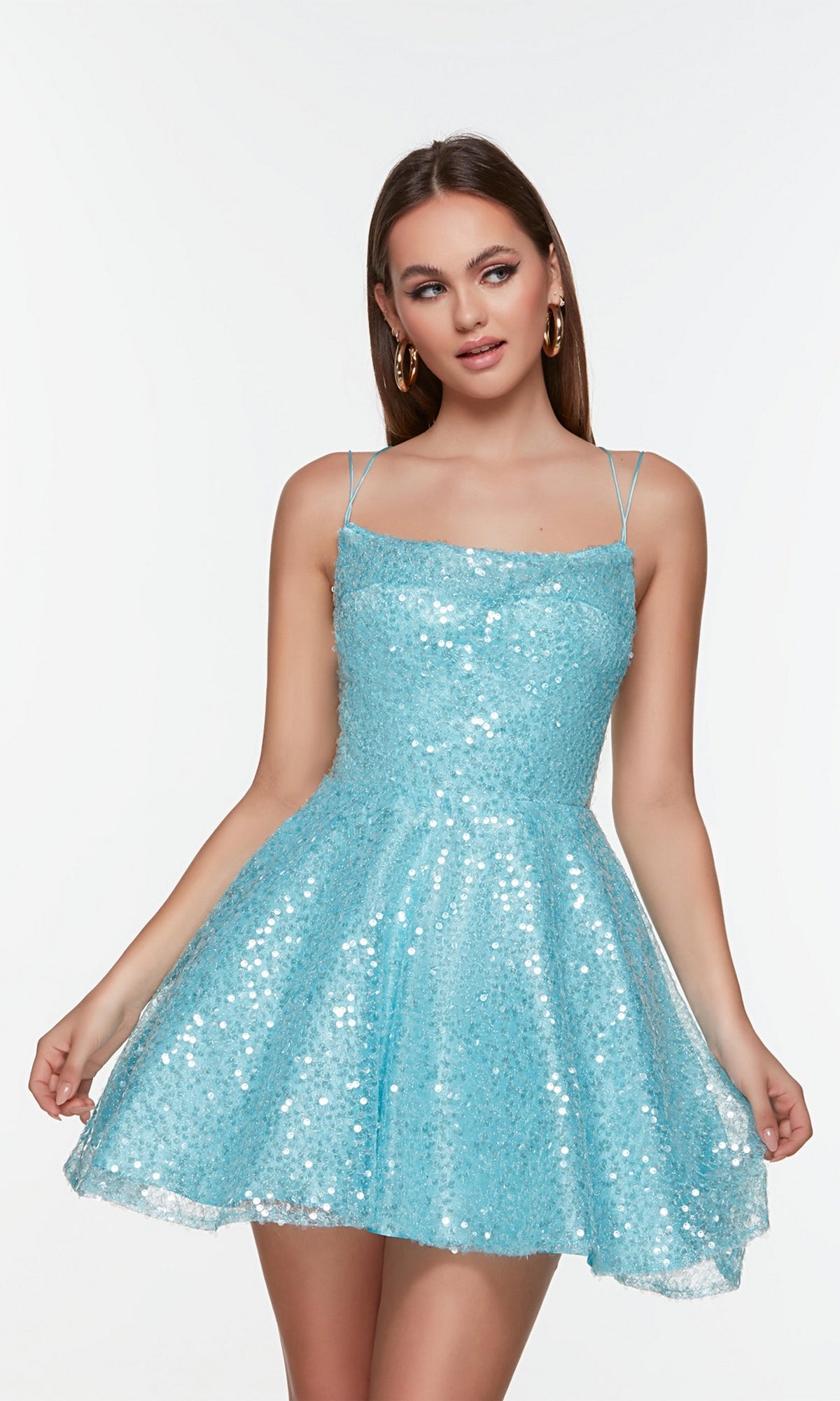 Blue Sequin Baby Doll Short Homecoming Dress -PromGirl