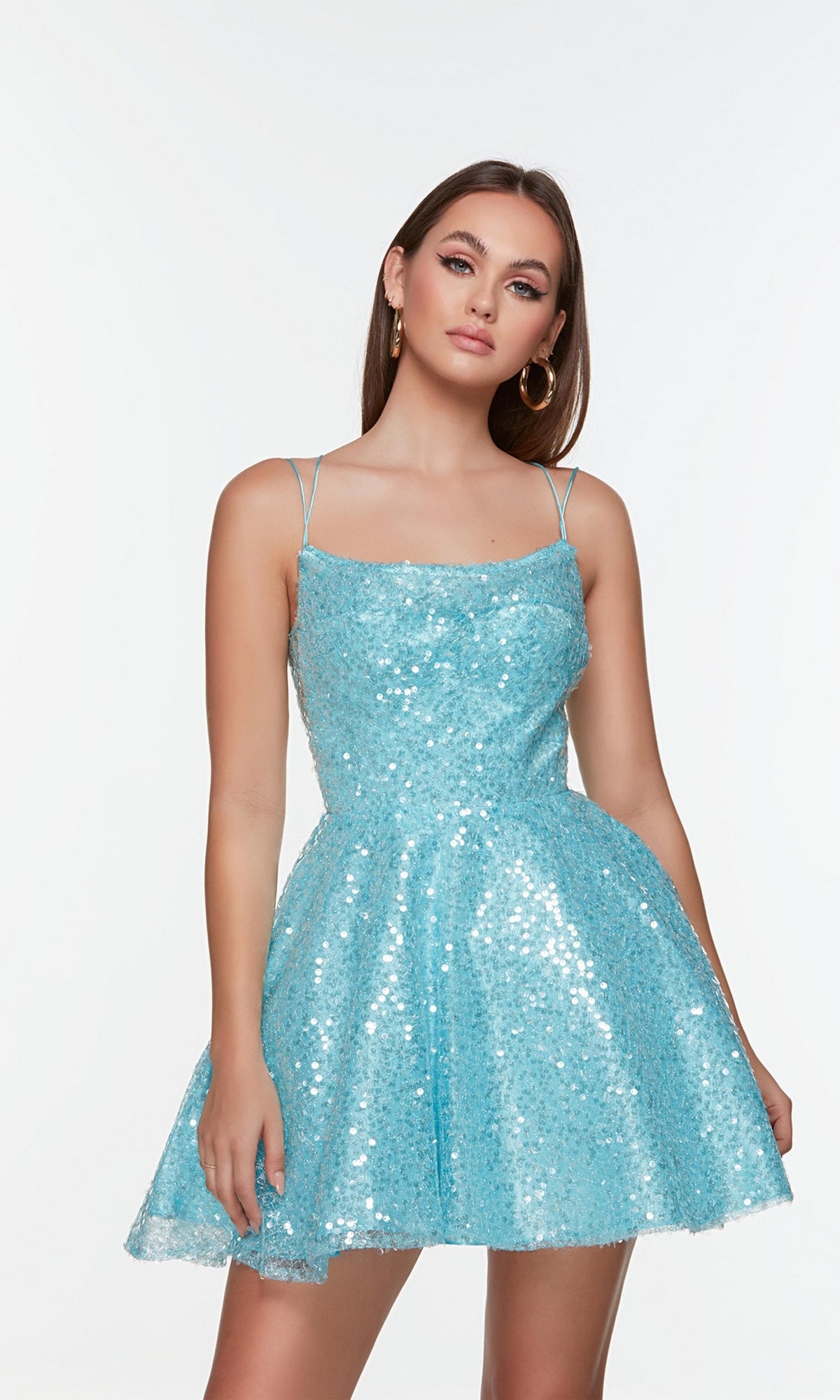 Blue Sequin Baby Doll Short Dress PromGirl